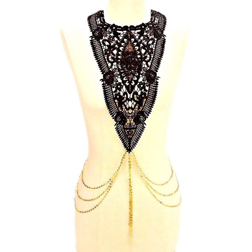Black Floral Body Chain Statement Necklace